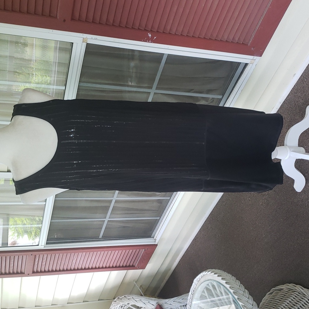 Eileenβ Fisher Black Sheath Midi Dress Scoop Neck Sleeveless